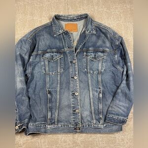 American Eagle Boho Distressed Button Down Denim Jacket Size Large